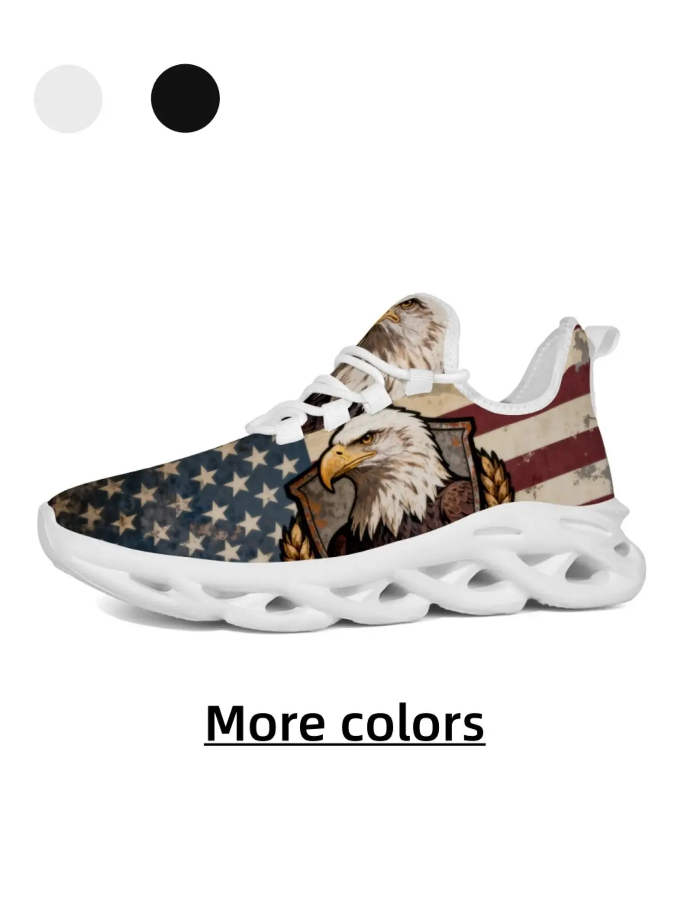 Neutral Vintage Style Eagle Shield Star Flag Sneakers, Breathable Mesh, High Elastic Shock Absorption, Anti-Slip, Casual All-Season Footwear
