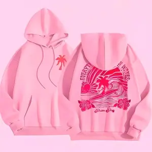 Pink Palm Puff Hoodie for Women 2026 Blue Graphic Hoodie Cute Preppy Sweatshirt Long Sleeve Womenswear