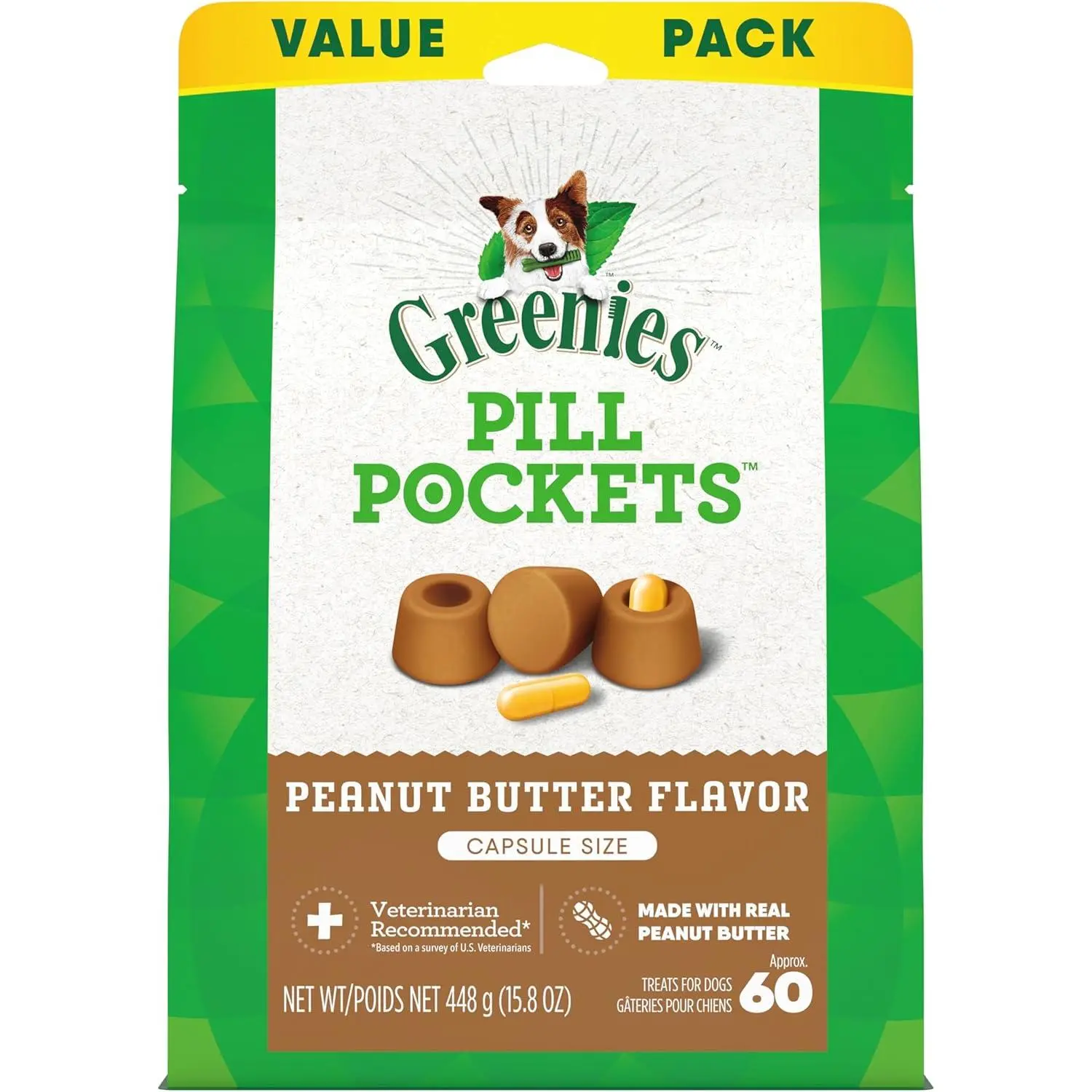 Greenies Pill Pockets for Dogs Large Size – Peanut Butter Flavor Capsule Medication Treats, 15.8 oz Pouch