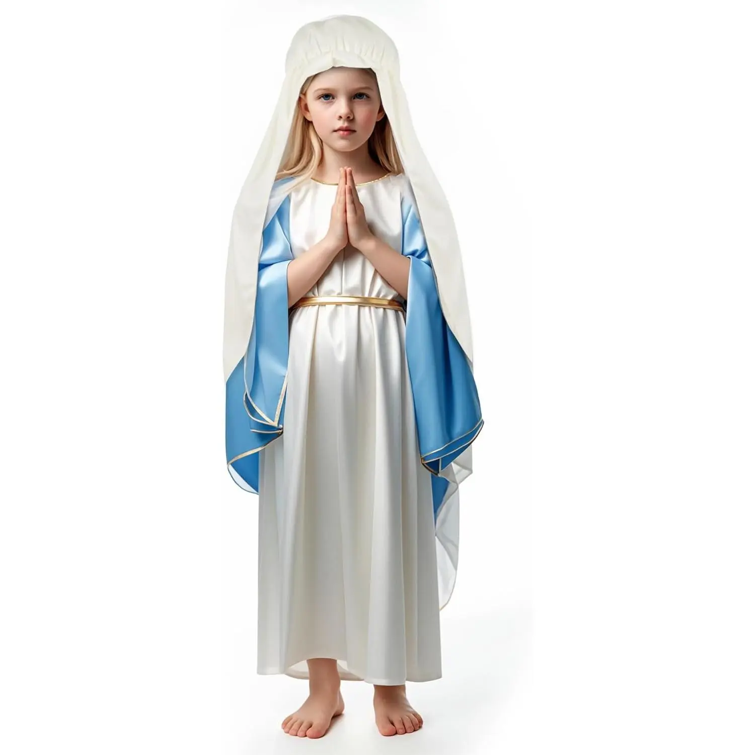 Virgin Mary Costume for Girls Biblical Costume Robe for Kids Halloween Bible Costume Set