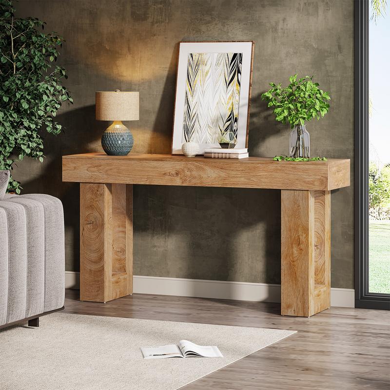 Tribesigns 63-Inch Long Console Table, Wooden Rectangular Sofa Table Behind The Couch, Farmhouse Entryway Table for Entrance, Hallway, Living Room (Natural) Modern