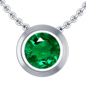 Emerald RoundSolitaire Pendant - (14k White Gold)- P44799REEM