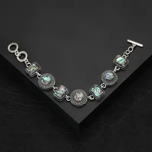 Natural Abalone Shell Bracelet Adjustable Three-ring Buckle Bracelet fashion Trendy retro Hand Jewelry boutique  jewelry