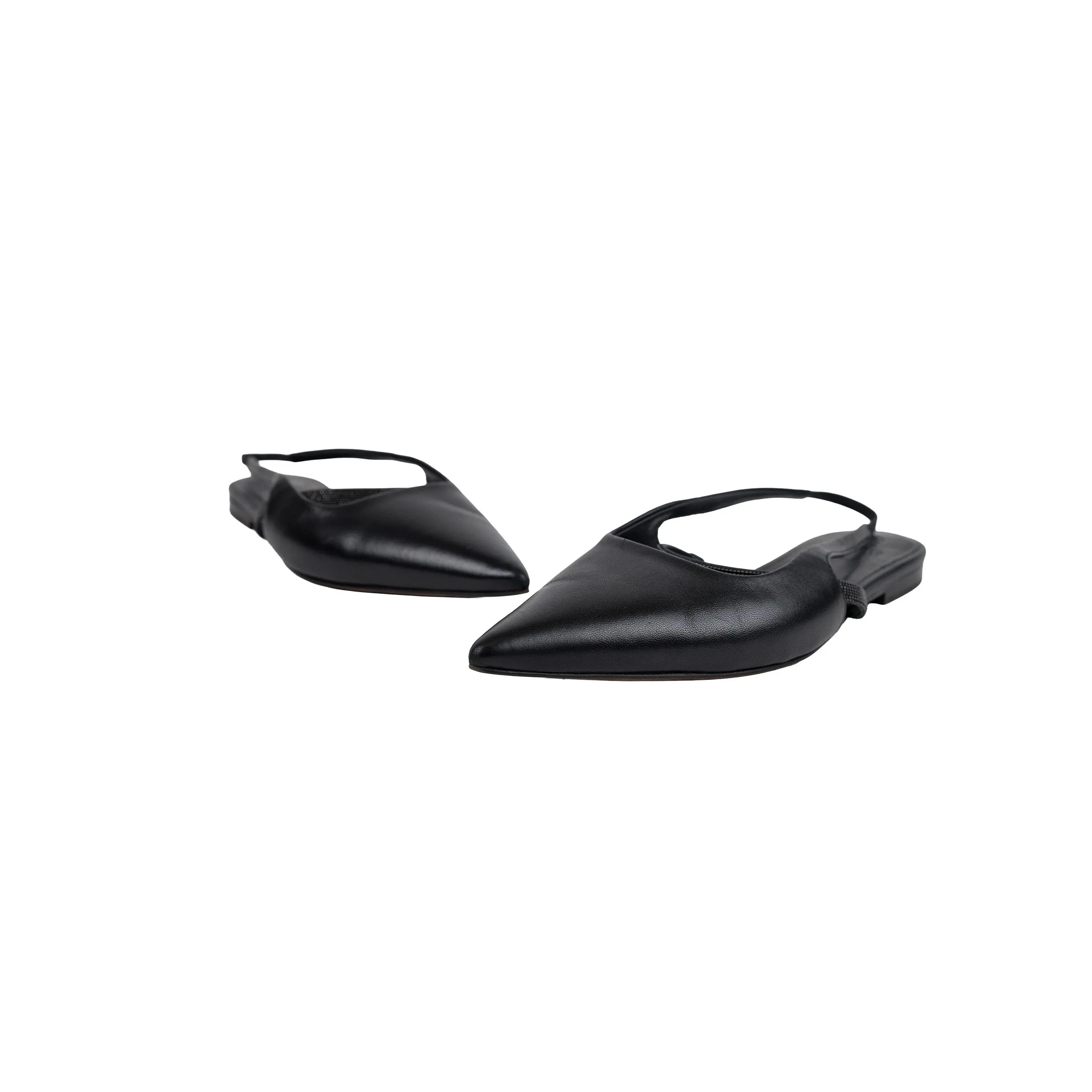 Brunello Cucinelli Black Slingback Leather Flats Size 40
