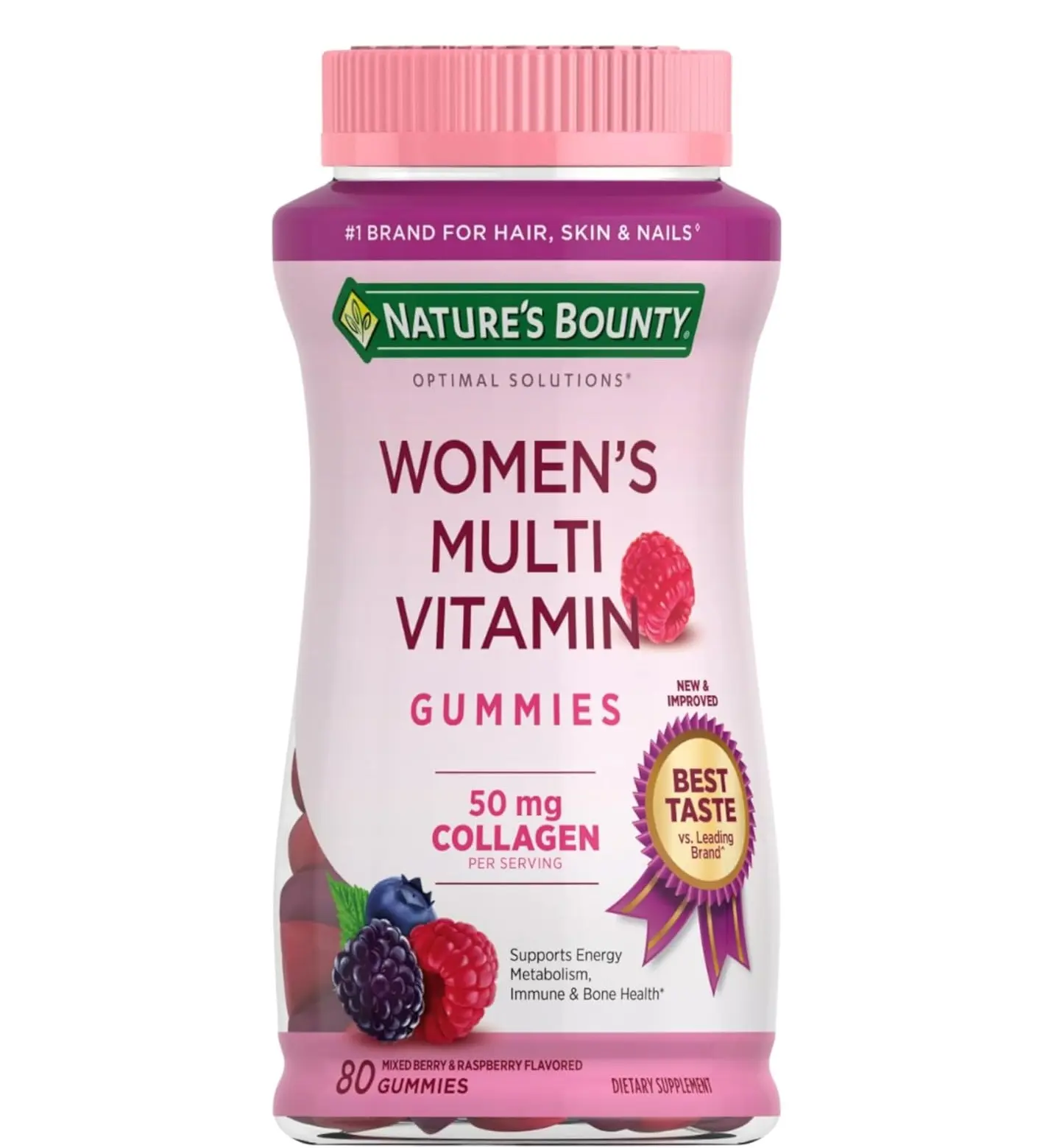 Nature's Bounty Optimal Solutions, Women's Multivitamin Gummies for Immune Support, Cellular Energy Support, Bone Health, Raspberry Flavor, 80 Ct Healthcare