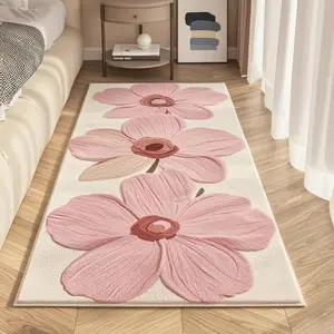 1pc Ins Girly Style Bedroom Decoration Pink Carpet Fluffy Soft Living Room Long Carpet French Cream Style Floral Plush Carpet Household Long Bay Window Casual Floor Mat