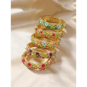 Vintage Flower Hollow Out Design Bangle for Women Girls Trendy All-match Exquisite Jewelry for Birthday Gift High Quality Bracelet