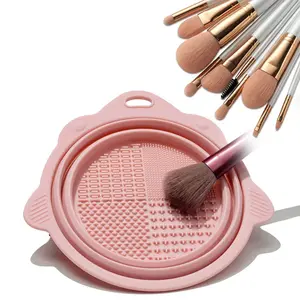 Silicone Foldable Makeup Brush Cleaner Bowl & Washing Pad, Dual-Use Wet & Dry, Brush-Friendly, Washable, Heat Cold Resistant, Durable