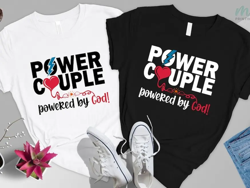 Power Couple Powered by God Shirt, Valentines Day Shirt, His and Her T-Shirt, Anniversary Shirt, Matching Couple Outfit, Couple Shirt, Love Shirt