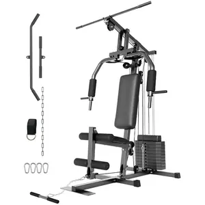 Home Gym with 100LBS Weight Stack, Workout Station with Leg Press, Exercise Equipment ，for Full Body Strength Training, Preacher Curl and Leg