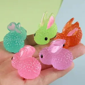 Glow in the Dark Rabbit Figurine, Cute Colorful Cartoon Resin Decoration, Home Decor Ornament, DIY Miniature Garden Accessories, Perfect for Home & Car Decor