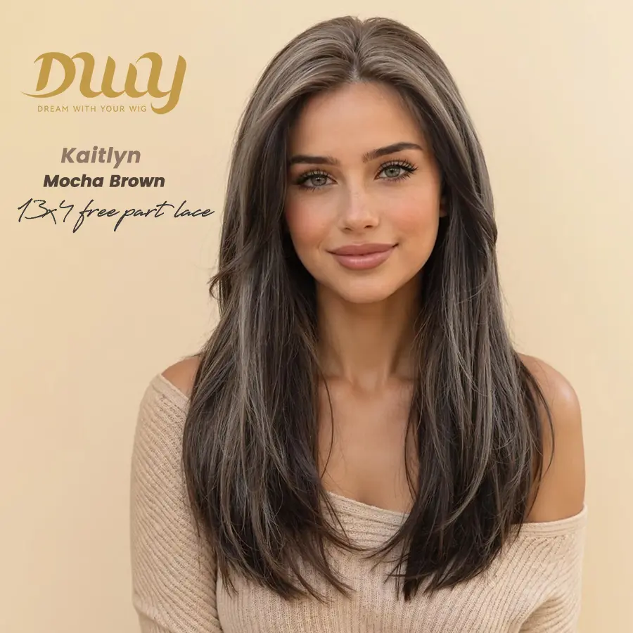 Kaitlyn - DWY 13x4 Lace Front Free Part Linen Blonde Hand-Tied Top Middle Length Glueless Synthetic Wig for Women 20 Inches Natural Hairline