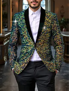 Men's Party Clothes Gradient Green Sequin Suit Sparkling Clothes Suitable for Parties Best Gift for Husbands Menswear Christmas Polyester Festive Formal Long Sleeve