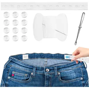 6Pcs Jean Waist Tightener, Pants Waist Tightener Kids Waist Adjuster, Maternity Pants Extender, Adjustable Elastic Waist Extenders Waistband with 12 Buttons, Needles and Thread, Belt Threading Tool