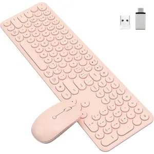 Cute  Keyboard and  Combo,2.4Gstable connection Cordless Full Size  Quiet Keyboard  Set Retro Round keycap  Keyboard with numeric keypad Compatible for ,Windows,Laptop