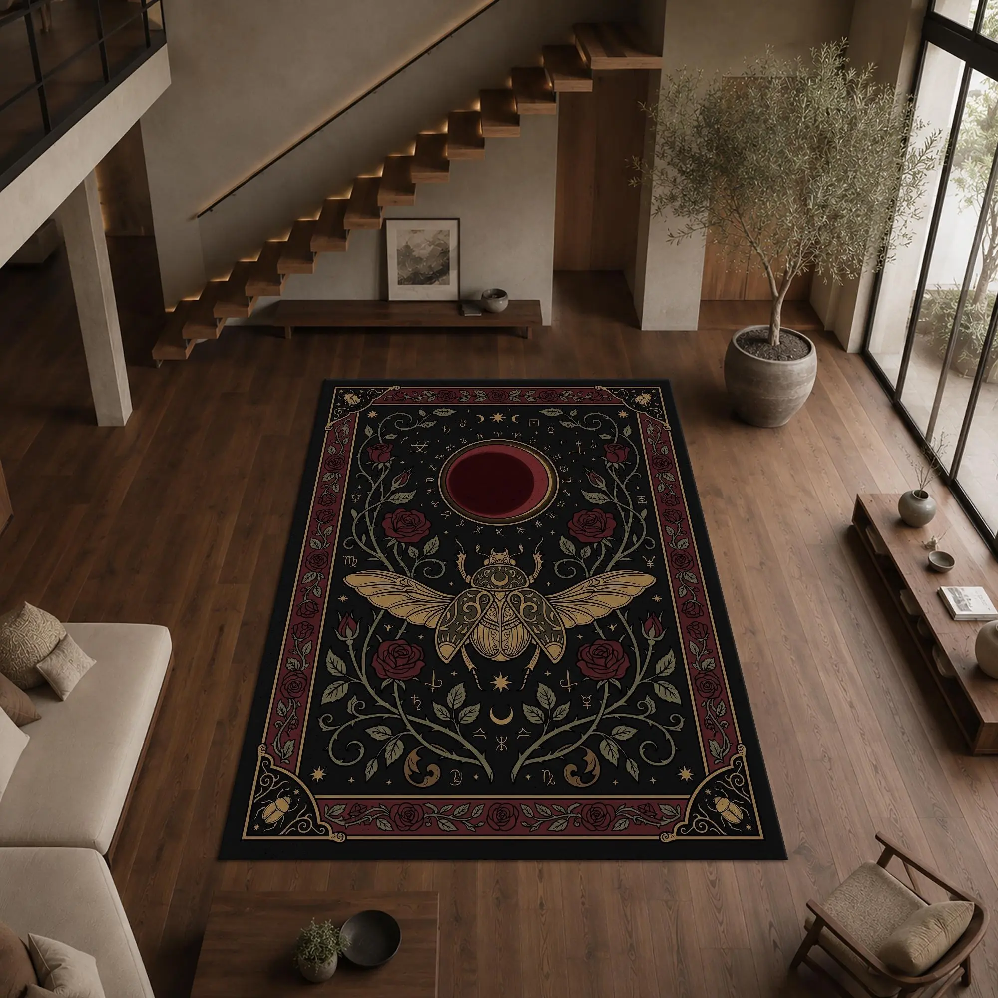Gothic Luna Moth Rug, Dark Academia Decor, Witchy Botanical Area Rug, Celestial Moth Carpet, Occult Home Decor
