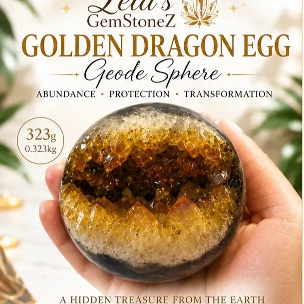 Golden Dragon Egg Geode Sphere - Natural Crystal Collector's Item, Home Decoration, Table Ornament, Office Desktop Ornament, House Decor Statement Piece for Display crystals gems