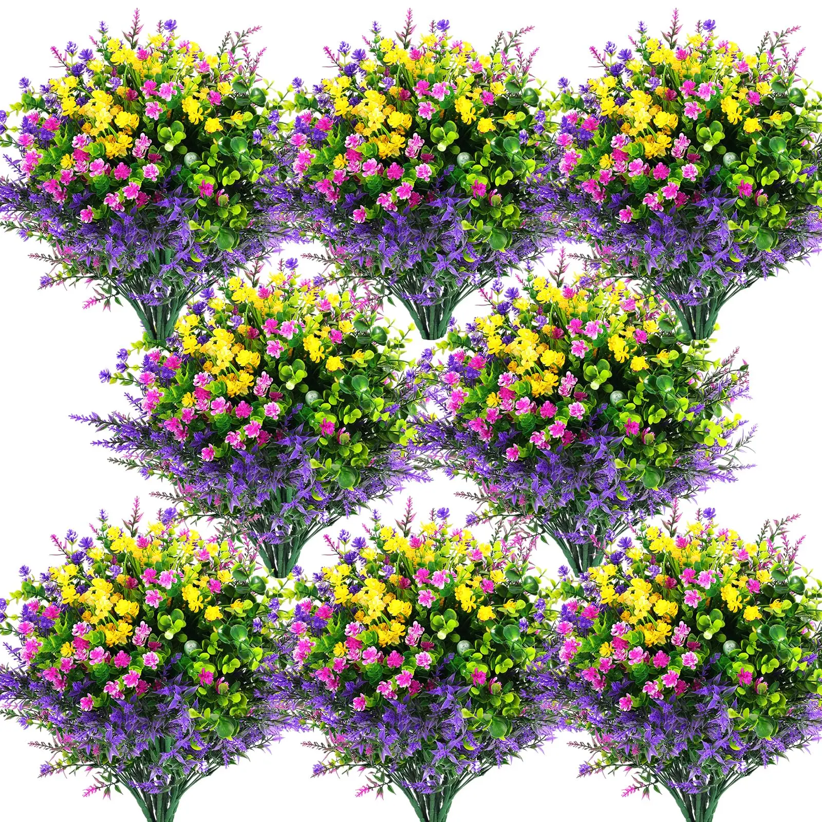 24 Pcs Bundles Artificial Flowers Outdoor, Faux Artificial Plants Shrubs Plastic Flower Bulk for Hanging Planter Porch Window Home Wedding Fall Summer Decor