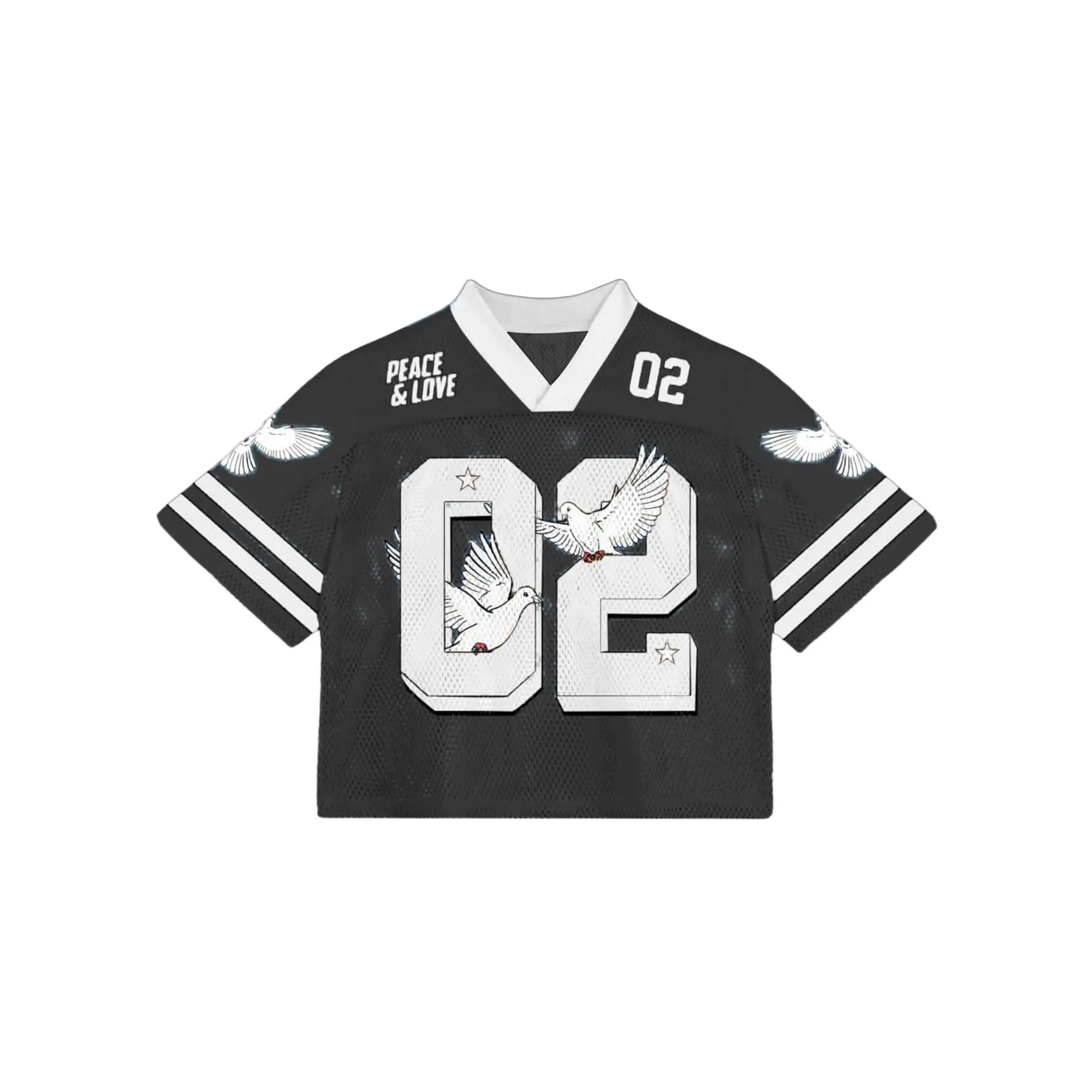 Y2K Mesh V Neck Jersey Shirts Half Sleeve Striped Number Graphic Tees Sports Tops