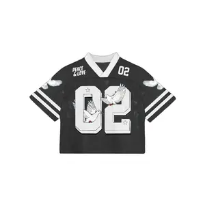 Y2K Mesh V Neck Jersey Shirts Half Sleeve Striped Number Graphic Tees Sports Tops