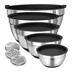Stainless Steel Mixing Bowl Set with 3 Graters 8 Pieces Durable Easy Clean Kitchen Tableware