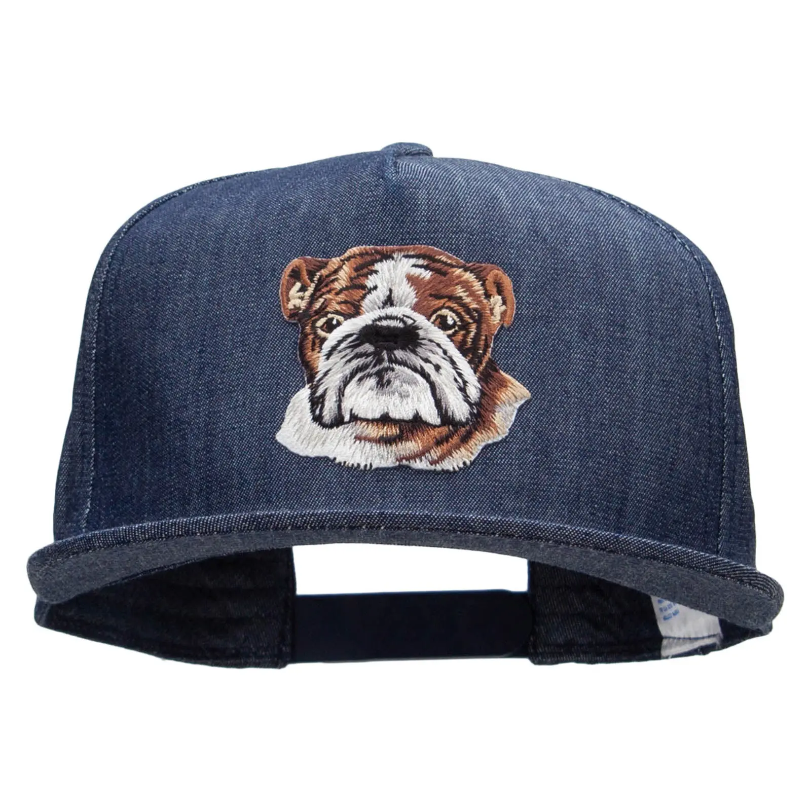 English Bulldog Head Patched 5 Panel Flat Bill Snapback Cap