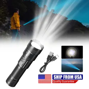 rechargeable zoom ultra bright flashlight, suitable for emergency power outages, outdoor camping, hurricanes Rechargeable LED battery powered, with 3 lighting modes