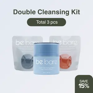 [bebare] Double Cleansing Kit (3pc) | Vegan Korean Skincare for Glass Skin | Twist Cleansing Balm + Aqua Jelly Ball Cleanser (Peachy Pink & Fresh Aqua) | AHA BHA Hyaluronic | Blackhead Remover, Gentle Exfoliation & Deep Pore Cleanse | Stress-Relief ASMR