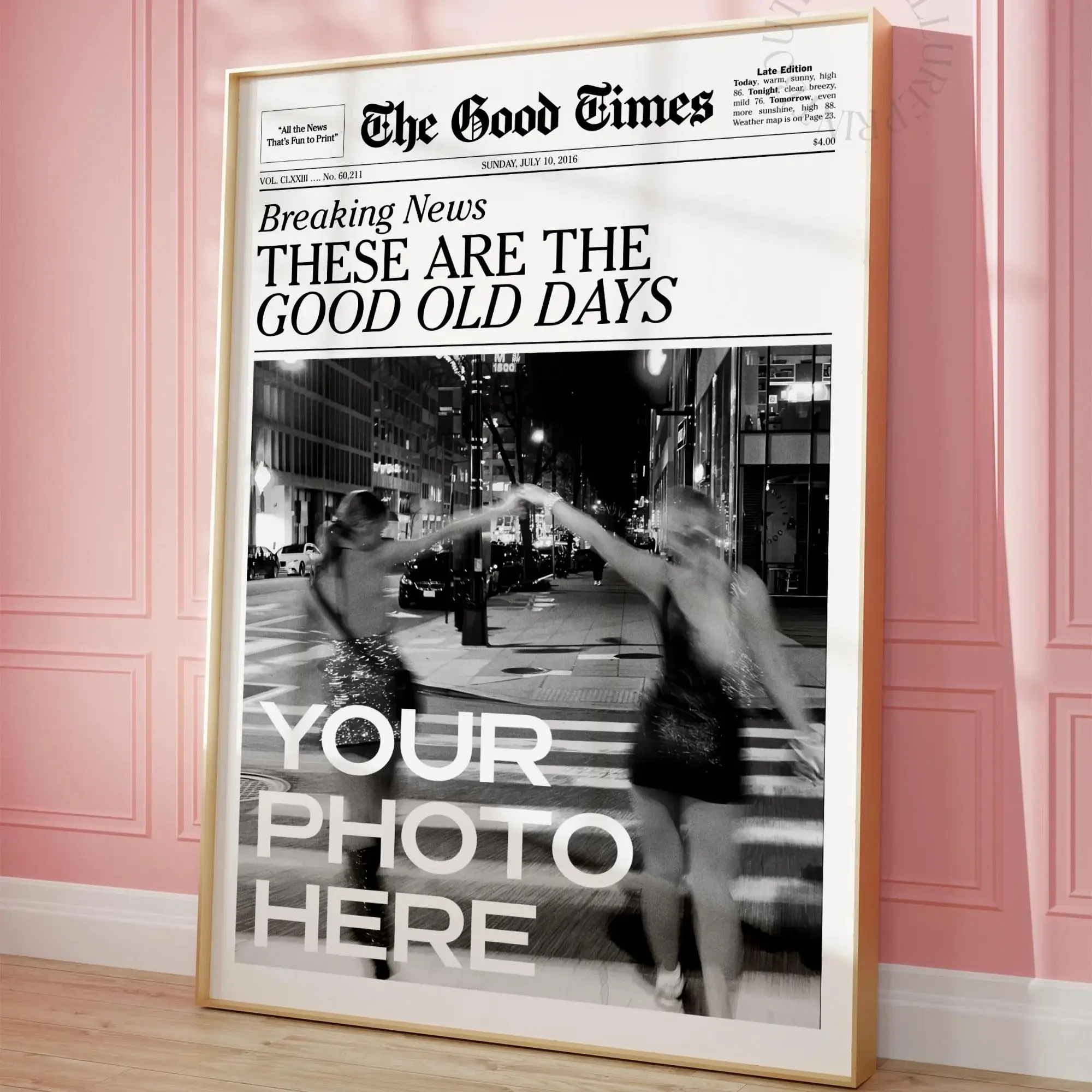 Custom Photo Newspaper Print, The New York News Poster, Personalized Retro Good Times Headline Wall Art Decor College Dorm Room