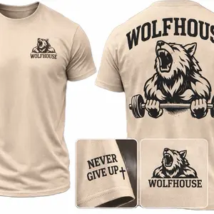 Wolfhouse Premium Men's T-Shirt Never Give Up Design Fitted Casual Style Short Sleeve Round Neck Menswear Top