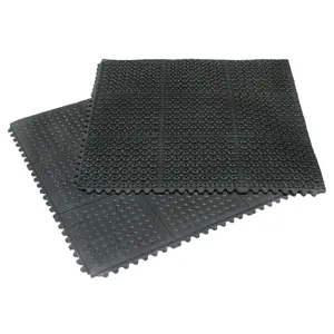 Rubber-Cal "Revolution Diamond-Plate" Interlocking Rubber Floor - 12mm x 36" x 36" - Black Rubber Tile