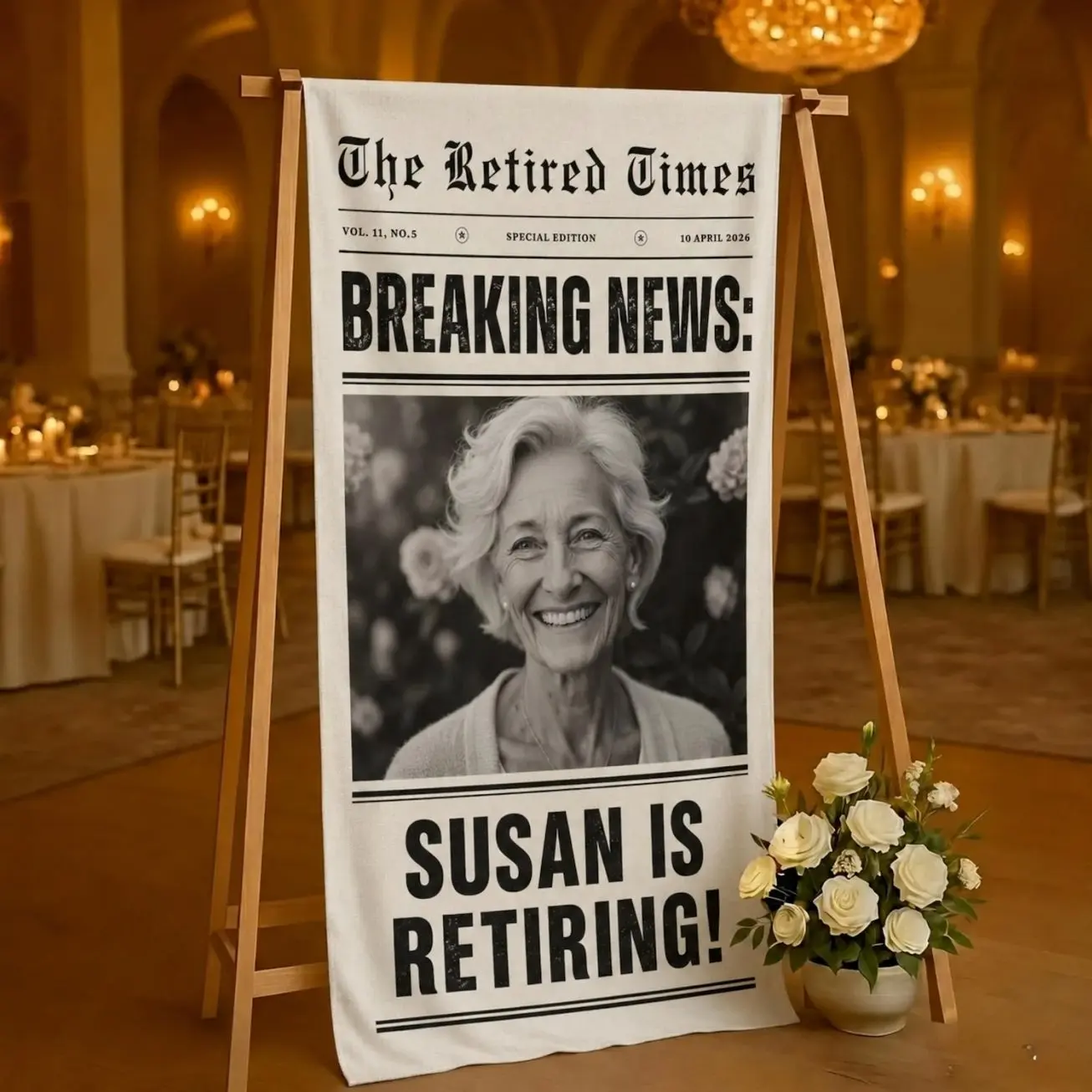 Personalized Retirement Newspaper Banner, Custom Photo Retirement Sign, Retirement Party Decor