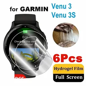 6-Pack Water Gel Film Compatible with Garmin Venu, Soft Tpu Anti-Scratch Protection Screen Protector, Ideal for Garmin Venu2 & Venu3 Models