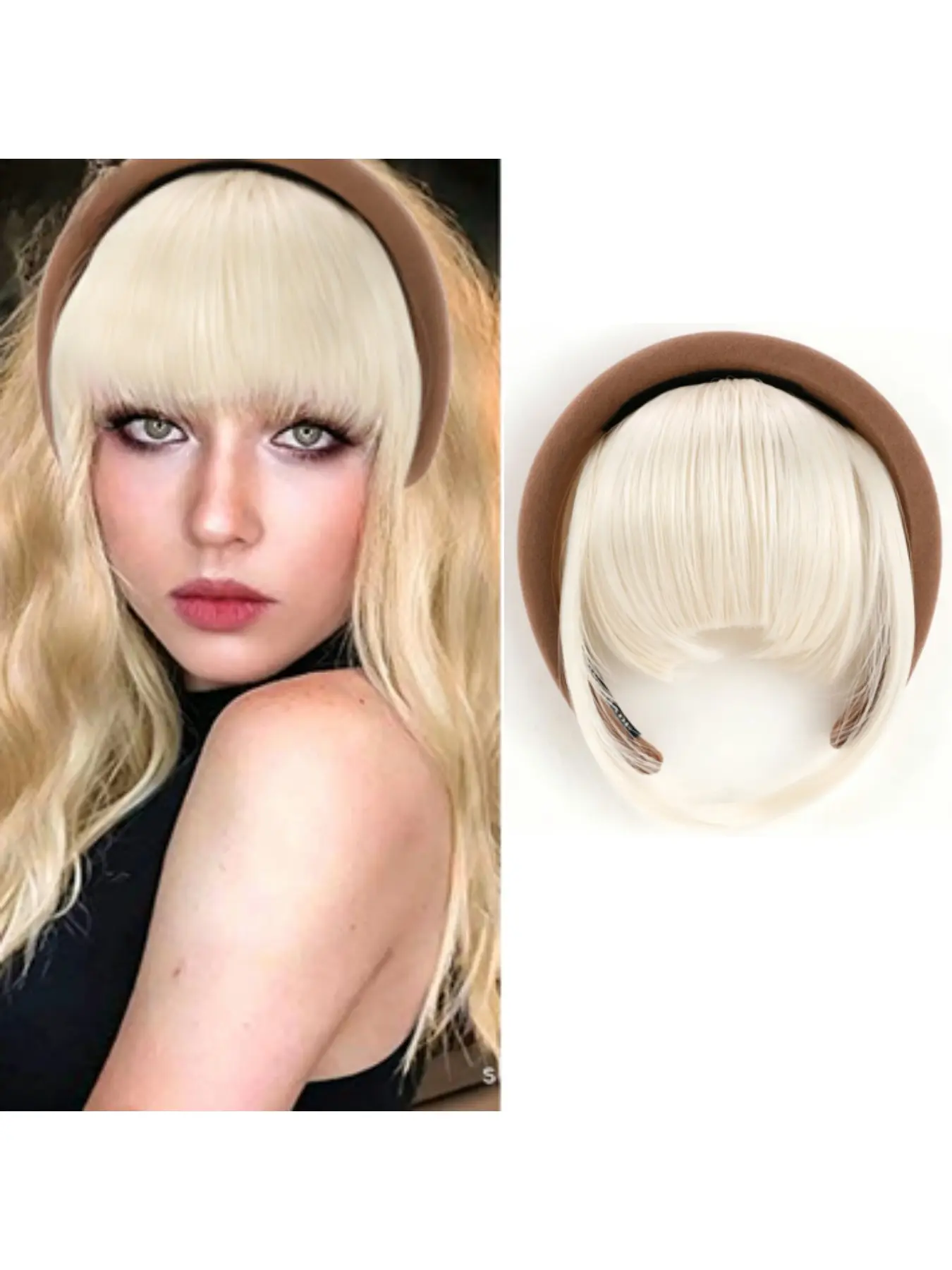 Light Hairband with Bangs, Detachable Magic Tape Hairband, Natural Forehead Hairpiece, Fashionable Adjustable Headband