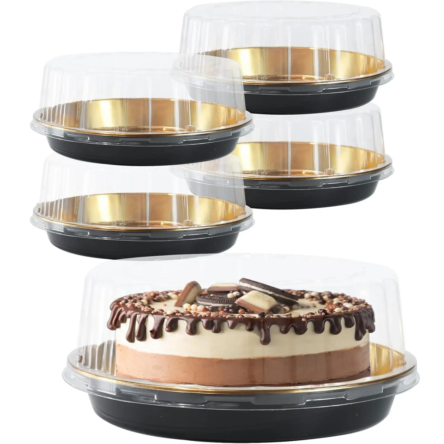 10inch Round Clear +Gold Cake Carriers for Transport Plastic Cake Containers Carriers with Dome Lids and Cupcake Boards Clear Bundt Cupcake Boxes