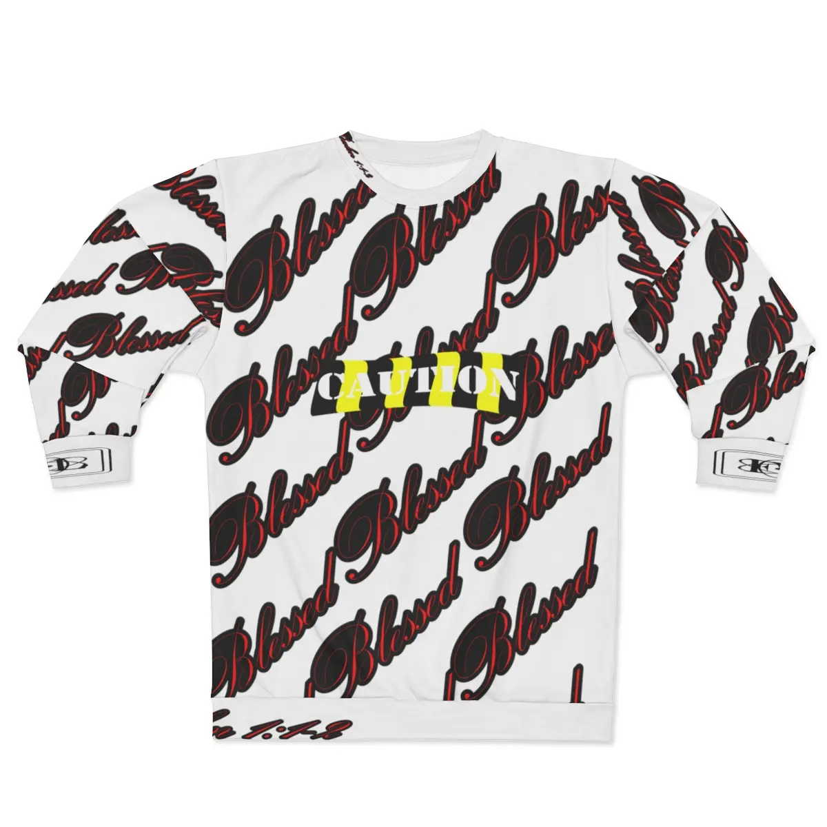 FL (ATG) Caution Blessed Unisex Sweatshirt (AOP) (BLK V)