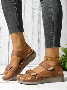 Women's Fashionable Plain Color Ankle Strap Sandals, Casual Comfortable Sandals for Summer, Lightweight Breathable Shoes for Daily Wear, Girl