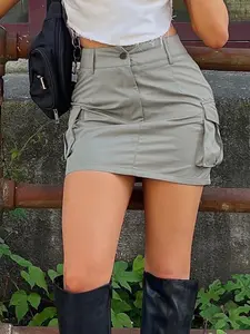 Women's Solid Color Cargo Skirt, Fashion Casual Short Skirt for Daily Outdoor Wear, Women's Bottoms for Spring & Fall