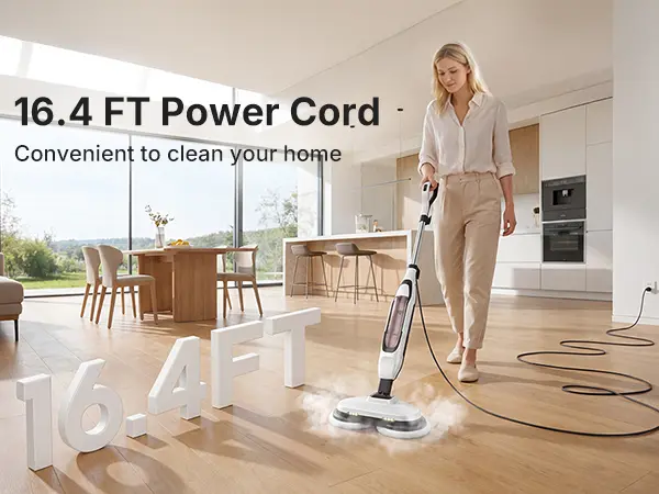 Sweetcrispy Dual-Head Corded Steam Cleaner Mop with Power Cord, Rapid Heating 30s Quick Heat Start, LED Display, 2 Spinning Machine-Washable Pads, Visible Water Volume, Easy Refill Cup, Quick-Dry for Hardwood, Tile Floors (Steam Cleaner for House)