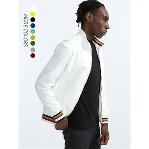 Men's Regular Fit Striped Print Pocket Zipper Bomber Jacket, Casual Funnel Neck Long Sleeve Windproof Outerwear for Winter, Men's Clothes for Daily Wear