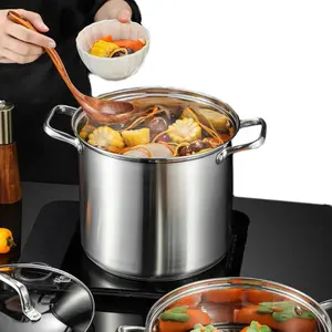 Stainless Steel Stockpot with Lid & Handle, 1 Count Multifunctional Soup Pot with Frying Basket, Household Kitchen Cookware for Induction Cooker, Gas Stove