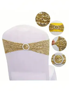 20PCS Sequined Chair Sashes Bow Knot Elastic Spandex Chair Back Bands for Wedding Banquet Hotel Events No Feather Fabric Chair Decorations Easy Use No Electricity Required All Seasons Gold Color