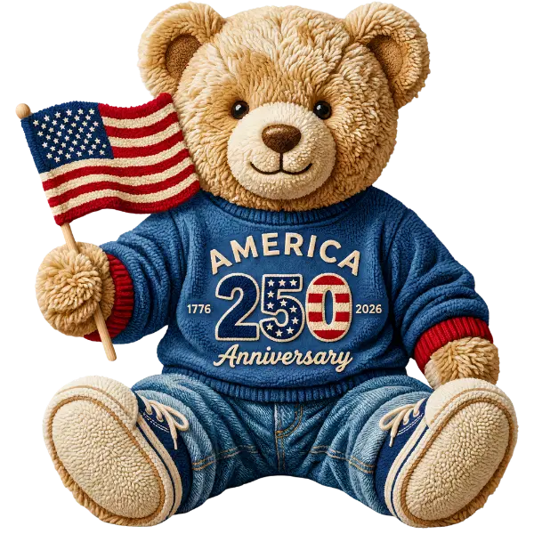 America 250th Anniversary Teddy Hot Peel DTF Transfer