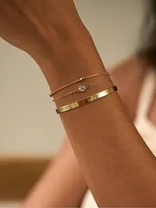 Women's Stainless Steel Bracelet Set, Zircon Water Drop Design, Open Cuff fashionable bangle Jewelry Gift for Women, Party & Daily Wear Accessories