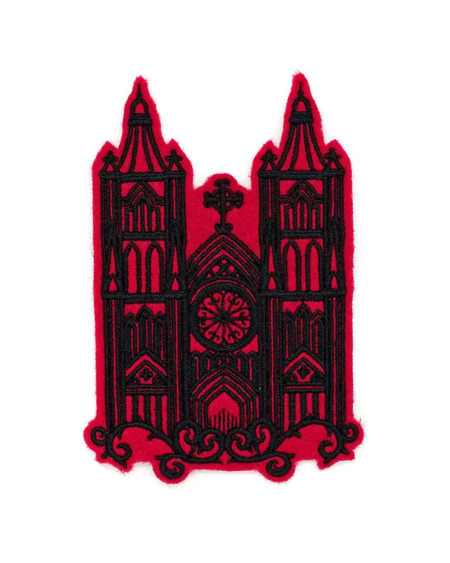 High-Quality Hand Embroidered Gothic Architecture Fabric Patch - 2.75"x4" Cut by Hand Sew-On Accessory for Sewing Projects, Art Lovers Gift