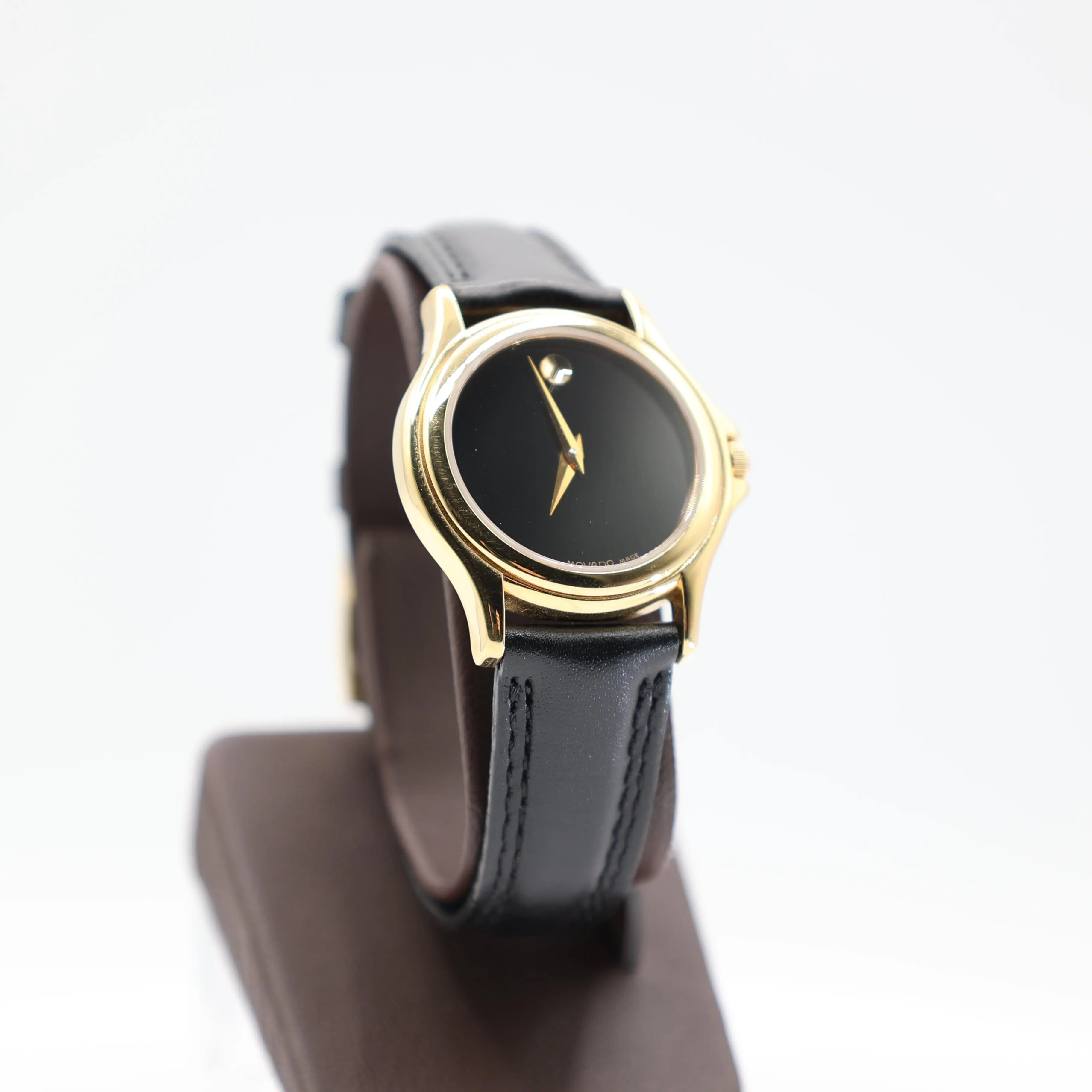 Movado Museum Classic Black Dial Gold Slim Leather Watch