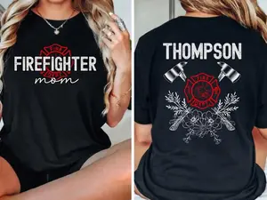 Firefighter Mom Graphic Shirt Personalized Back Name Axe Floral Tribute Casual Tee