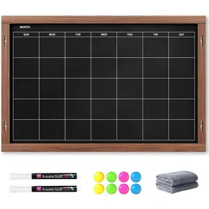 2-in-1 Double-Sided  Chalkboard 24"x16", Chalk Calendar Board & Large Blackboard for Kitchen &  Decor, Schedule, Menu, -to-School  -  Chalk Board with 2 Liquid Pens, Brown