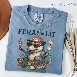 Comfort Colors Feral 4th of July Opossum Shirt - Funny USA Patriotic Trash Animal Tee, Red White and Blue Chaos Opossum Graphic, Hilarious Independence Day Shirt