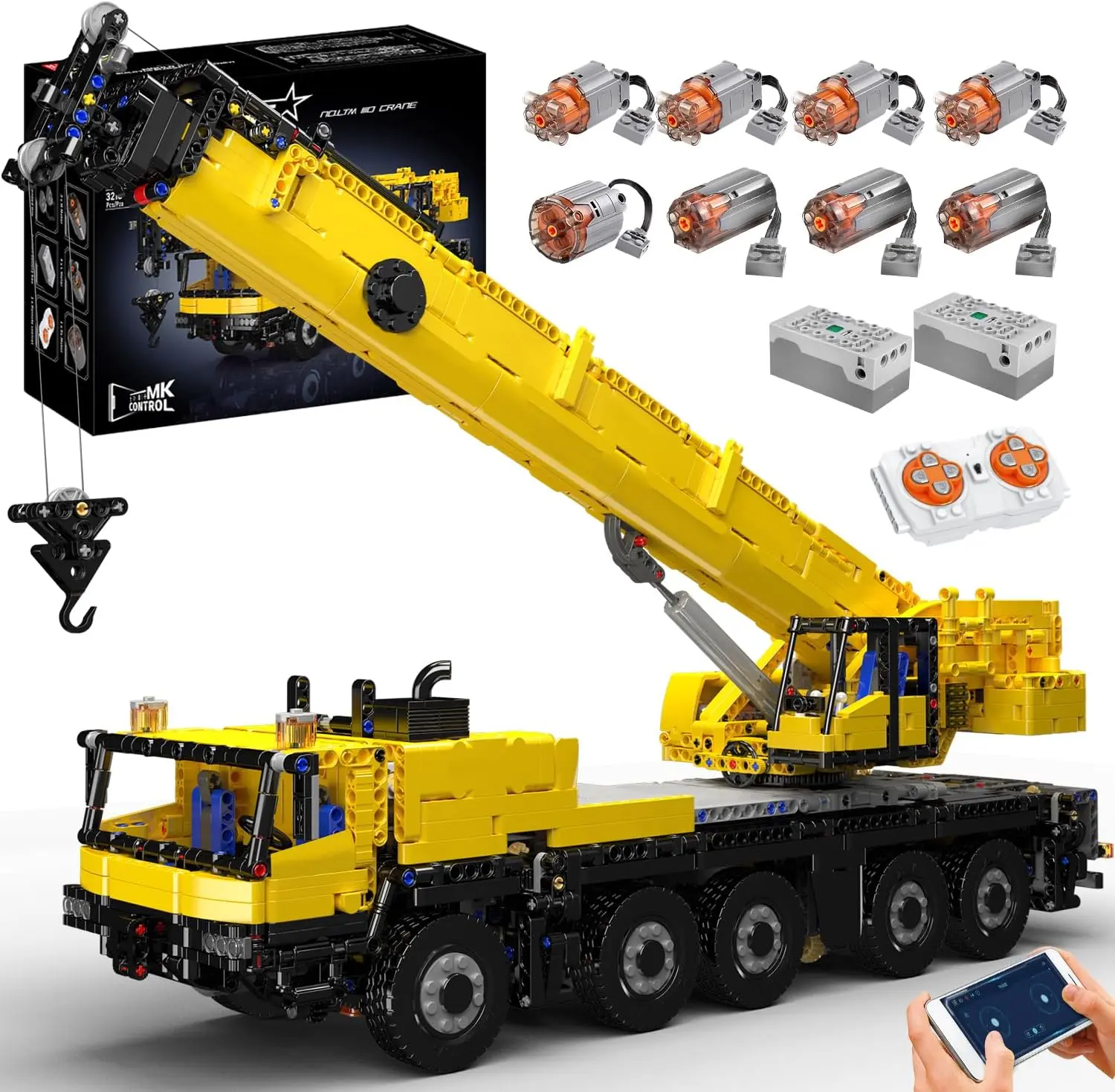 Mould King 17073 Remote Control Pneumatic Tow Truck Crane Building Block Model, STEM Building Blocks with 3218 Clamping Parts, Wrecker Assembly Kit for Adults & Teenagers